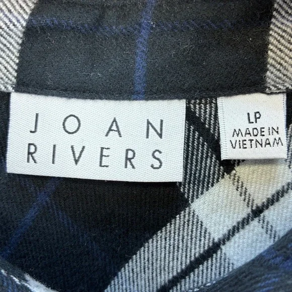 Joan Rivers Plaid Flannel Shirt Women's LP Black Gray Button Up Petite Casual - Picture 5 of 10